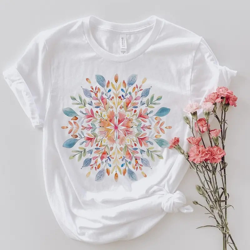 Floral Mandala T-Shirt Spring Flower Shirt Perfect Gift for Her & Bestie Floral Print Tee Hoodie, Sweatshirt