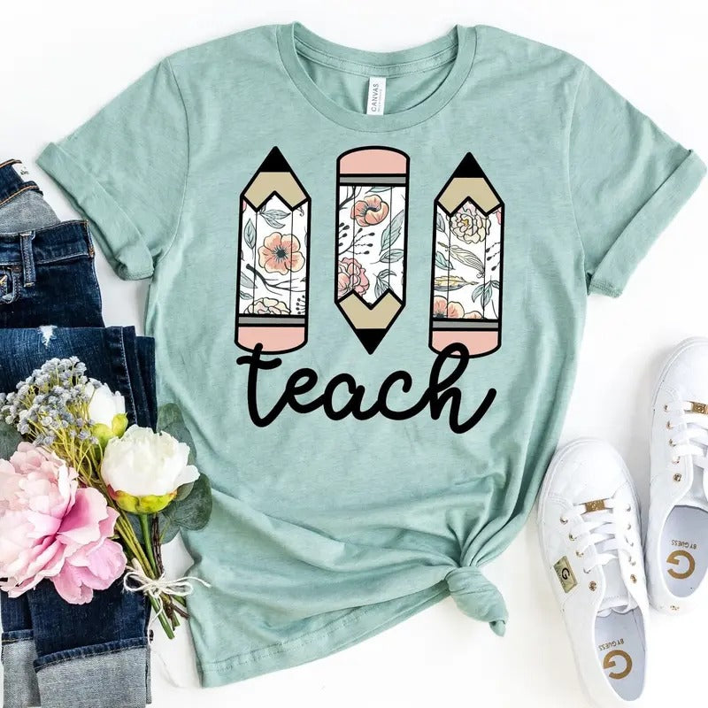 Floral Pencil Teach Shirt Teaching Shirts Teacher Shirt Field Trip Shirts For Teachers Teach Latarshia Grant Hoodie,...