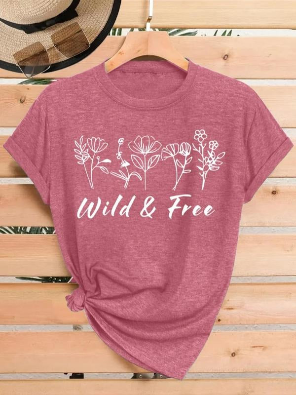 Floral Print Vintage Style Women's Summer Casual Sporty Shirt Round Neck Short Sleeve T-Shirt S-XXL, Knit Fabric, Fitted...