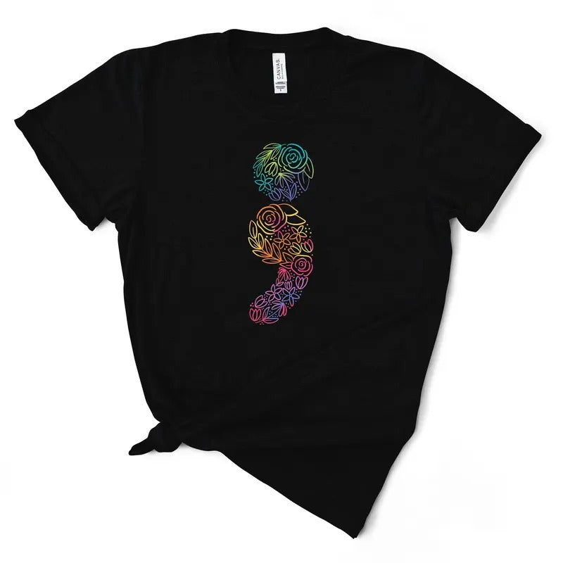 Floral Semicolon T-Shirt Hoodie, Sweatshirt | UrbanDripWear.com