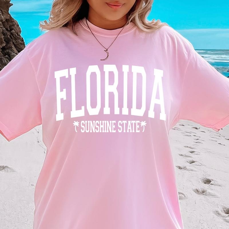 Florida Sunshine State T-shirt, Casual Oversized Cotton Shirt for the Beach Comfort Fabric Top Womenswear Underwear Lady...