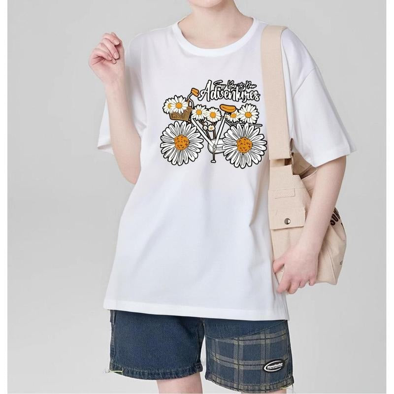 Flower Graphic Round Neck Sports Top, Short Sleeves Running T-shirt Top, Women's Activewear graphic style 02 Hoodie,...
