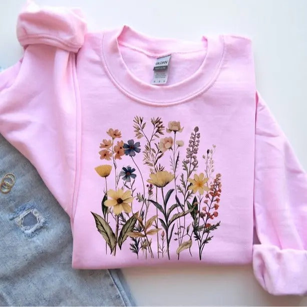 Flower Sweatshirt, Goblincore Sweatshirt, Garden Lover Sweatshirt, Floral Women Sweater, Flower Lover Gift, Nature...