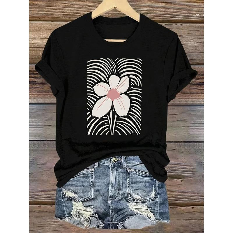 Flowers - Pattern Printing - Spring And Summer Casual Short Sleeved T-shirt