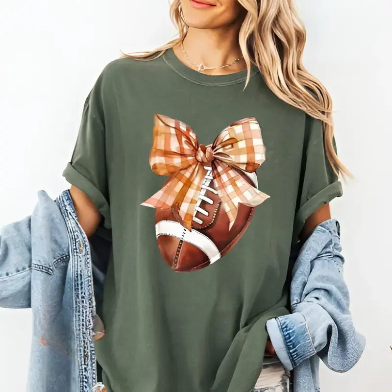 Football Bow Shirt Comfort Colors, Womens Football Tee, Game Day Shirt, Womenswear Oversized Crewneck Hoodie, Sweatshirt