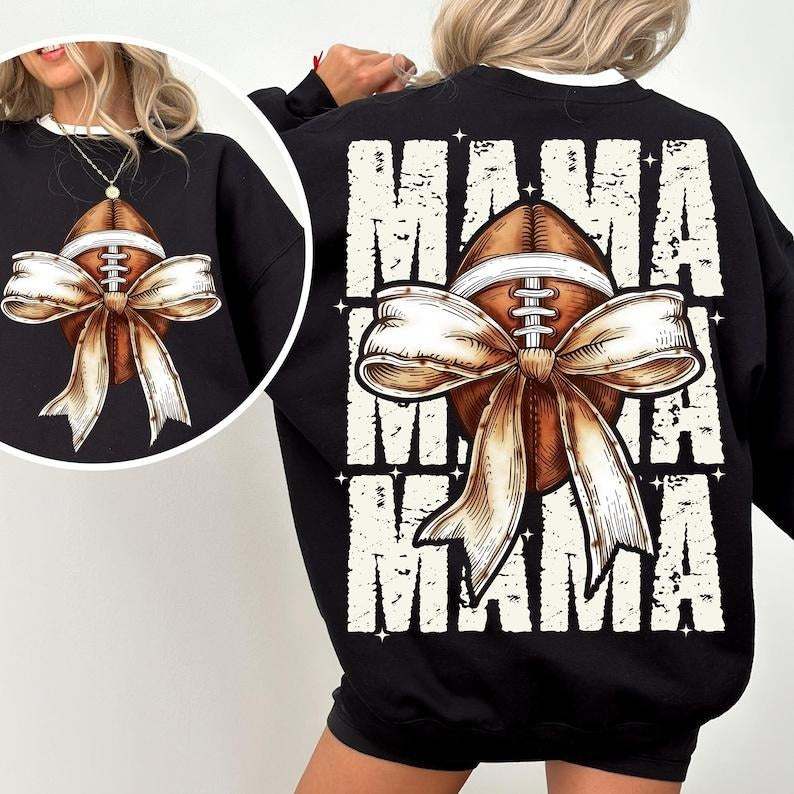 Football Mama Bow Shirt, Fall Coquette Bow Shirt, Fall Sweatshirt, Football Sport Mom, Game Day Shirt Hoodie
