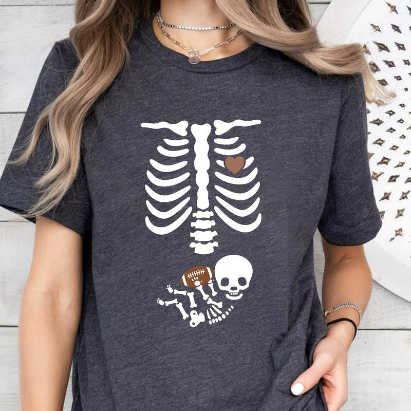Football Pregnancy Announcement Shirt, Skeleton Halloween Maternity T-Shirt, Future Sports Fan Tee, Fall Gift for New Mom...
