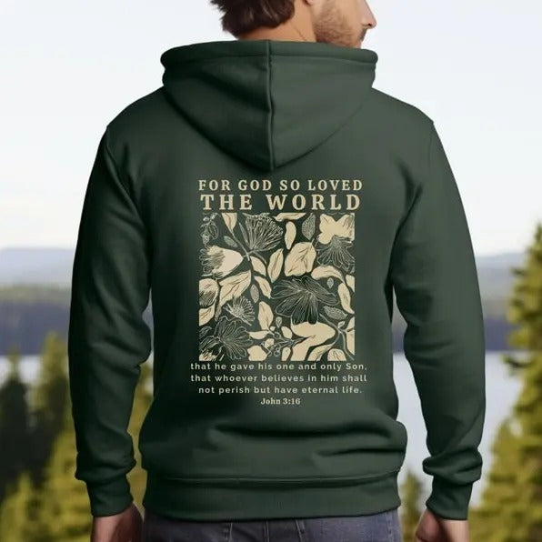 For God So Loved The World John 3:16 Hooded Sweatshirt | Bible Verse Hoodie, Aesthetic Christian Streetwear, Jesus...