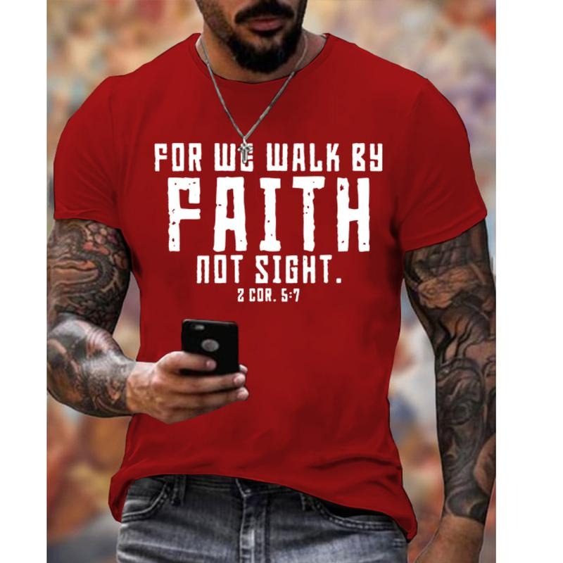 For We Walk By Faith Not Sight TShirt Pure Cotton Fabric Casual Streetstyle Crew Neck Short Sleeve T-Shirt Trendy Tops...