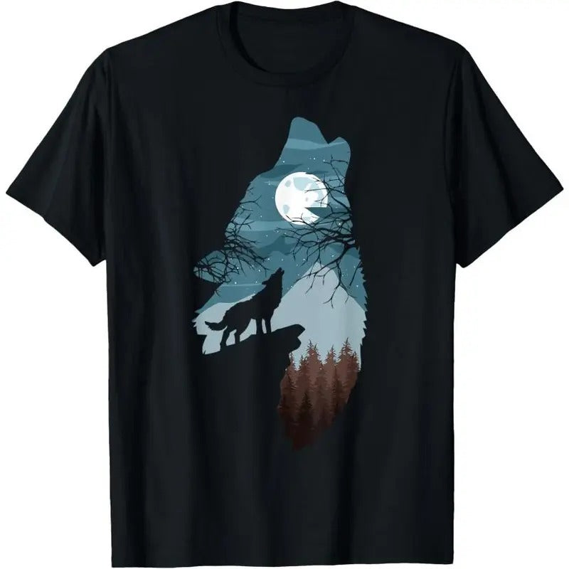 Forest with Full-Moon and Cliff Of Silhouette Howling Wolf T-Shirt Hoodie, Sweatshirt | UrbanDripWear.com