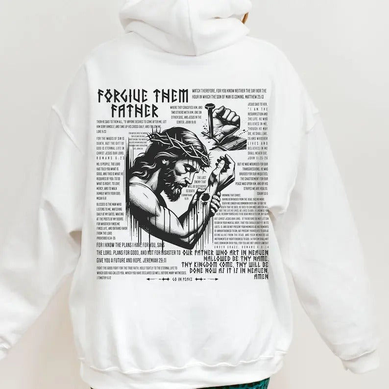 Forgive Them Father Christian Hoodie, Biblical Scripture Sweatshirt Gift for Him Teenager Youth, Catholic Baptist...