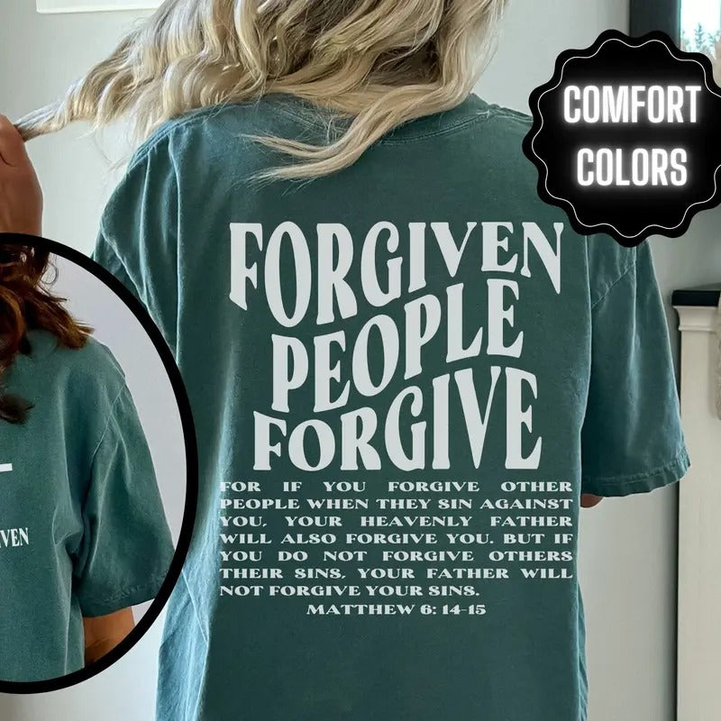 Forgiven Tshirt Aesthetic Jesus T Shirt Boho Christian T-shirt Faith Based Tee Bible Verse Trendy Front And Back...