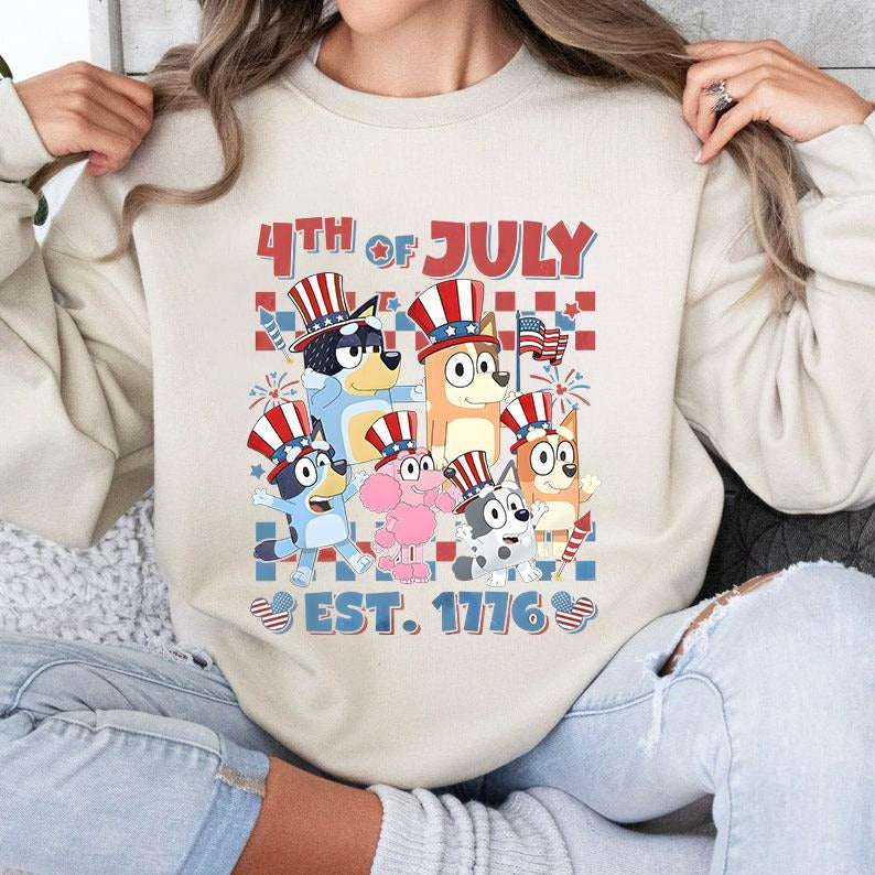 Fourth Of July T-shirt, Bluey USA 4th of July Sweatshirt, Red White & Bluey Shirt Hoodie | UrbanDripWear.com