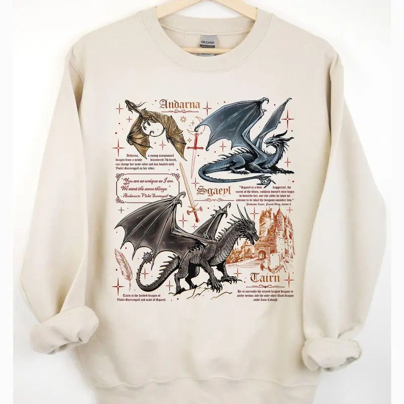 Fourth Wing Dragon Sweatshirt, Tairn & Andarna TShirt, Basgiath War College Tee, Dragon Rider Shirt, Bookish Gift for...