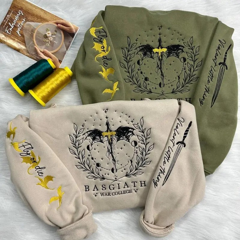 Fourth Wing Embroider Sweatshirt, Custom Basgiath War College, Rebecca Yorros, Dragon Rider, Violet Sorrengail, Xaden...