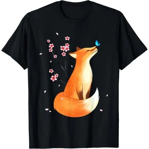Fox Japanese Cherry Blossom Flower Vintage Gift T-Shirt Made in USA Hoodie, Sweatshirt | UrbanDripWear.com