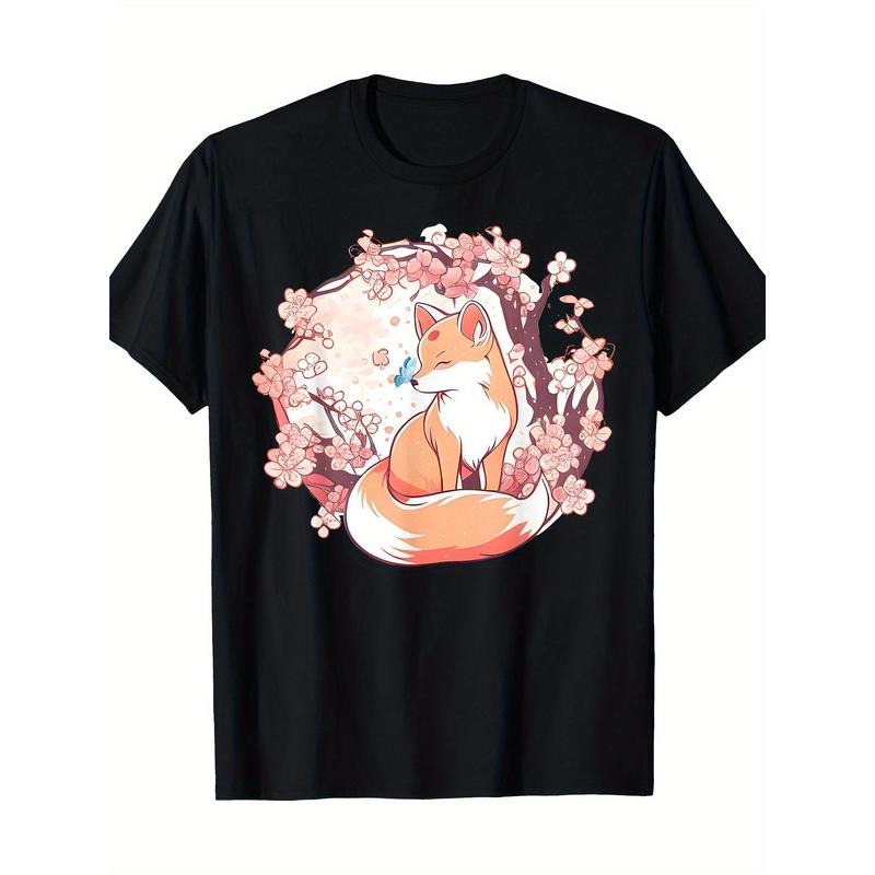 Fox Japanese Sakura Flower Butterfly Vintage 100% cotton T-shirt Made in USA Hoodie, Sweatshirt | UrbanDripWear.com
