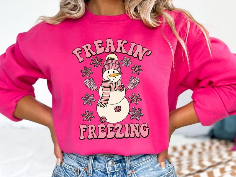 Freaking Freezing Snowman Gildan Sweatshirt in Heliconia T-Shirts, Hoodie | UrbanDripWear.com