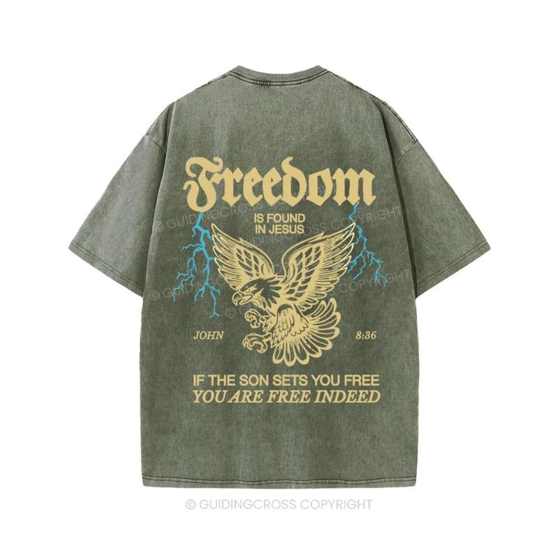 Freedom Is Found In Jesus Christian Washed T-Shirt - Comfort Colors Casual Streetstyle Crew Neck Short Sleeve T-Shirt...