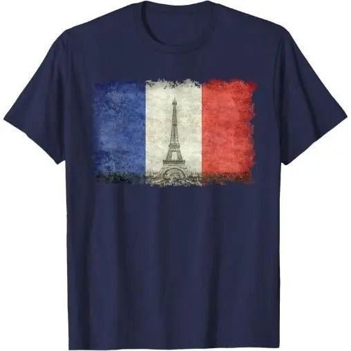 French Flag Vintage Postcard Style with Eiffel tower T-Shirt Made in USA Hoodie, Sweatshirt | UrbanDripWear.com