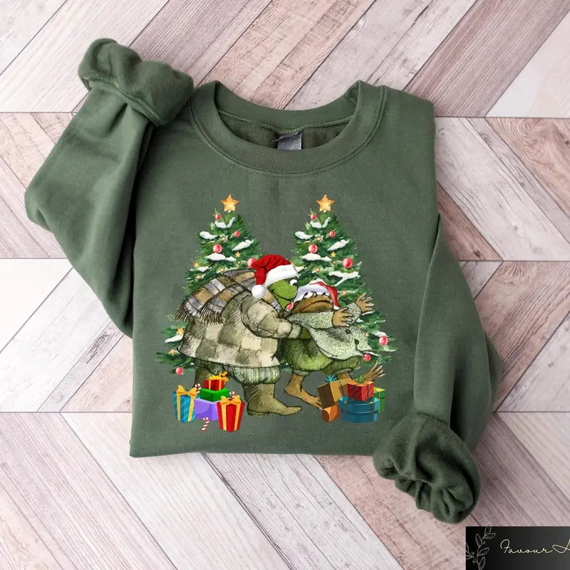 Frog And Toad Sweatshirt, Christmas Snowman Sweatshirt, Retro Christmas Classic Book Lover Shirt, Funny Xmas Gift,...