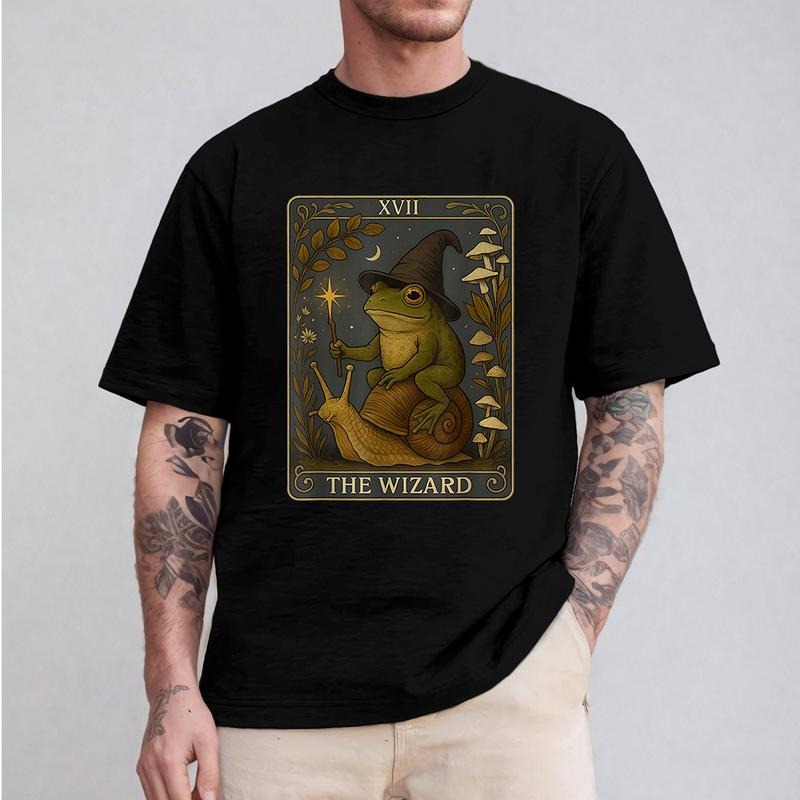 Frog Tarot Cards Tee Pure Cotton Fabric Casual Streetstyle Crew Neck Short Sleeve T-Shirt Trendy Tops for Women for Men...