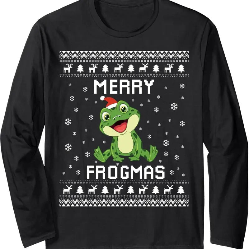 Frog Ugly Christmas Sweater Frog Lover Holiday Present Long Sleeve T-Shirt Hoodie, Sweatshirt | UrbanDripWear.com