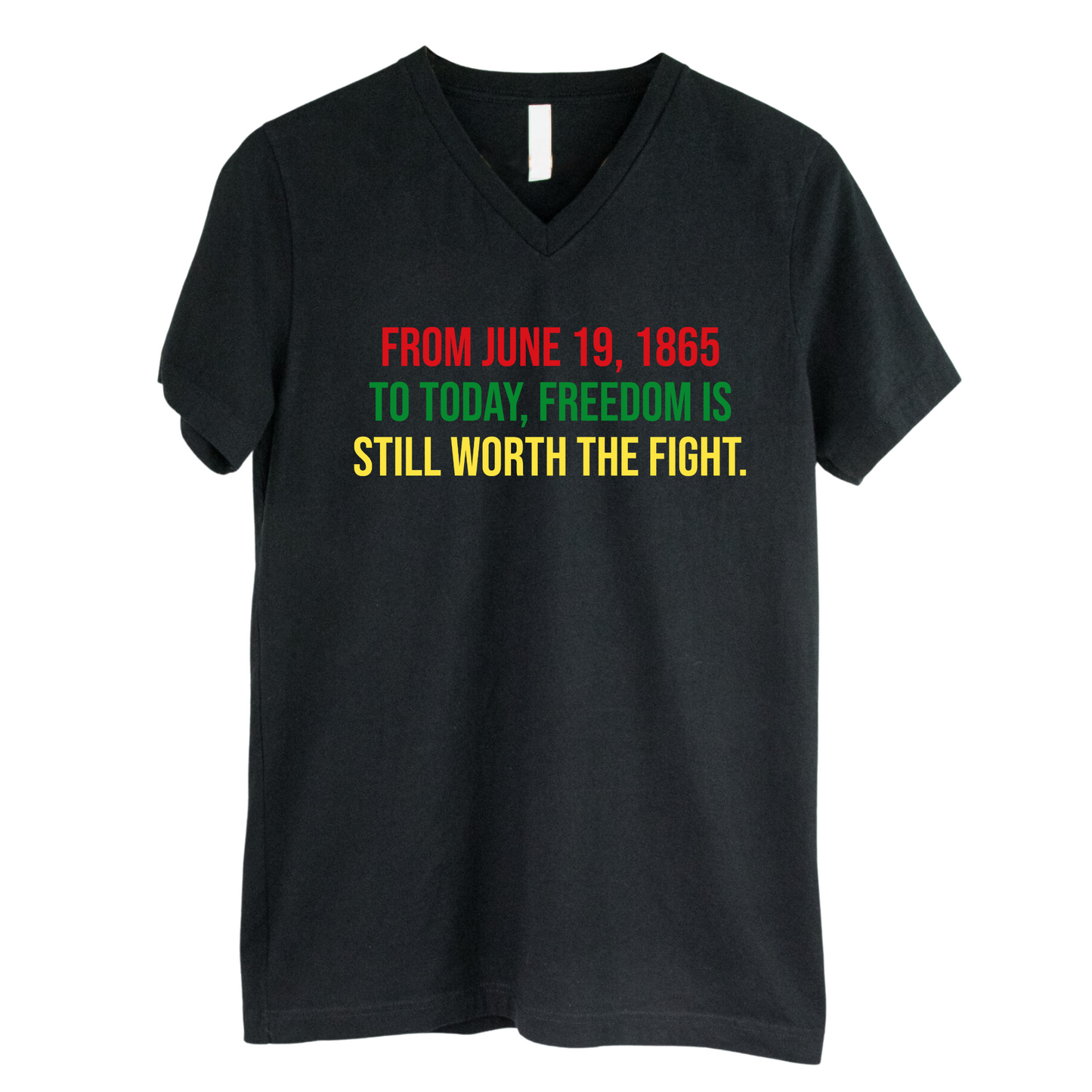 From June 19, 1865 to Today, Freedom Is Still Worth the Fight *BLACK V-NECK* Unisex Tee