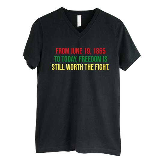 From June 19, 1865 to Today, Freedom Is Still Worth the Fight *BLACK V-NECK* Unisex Tee