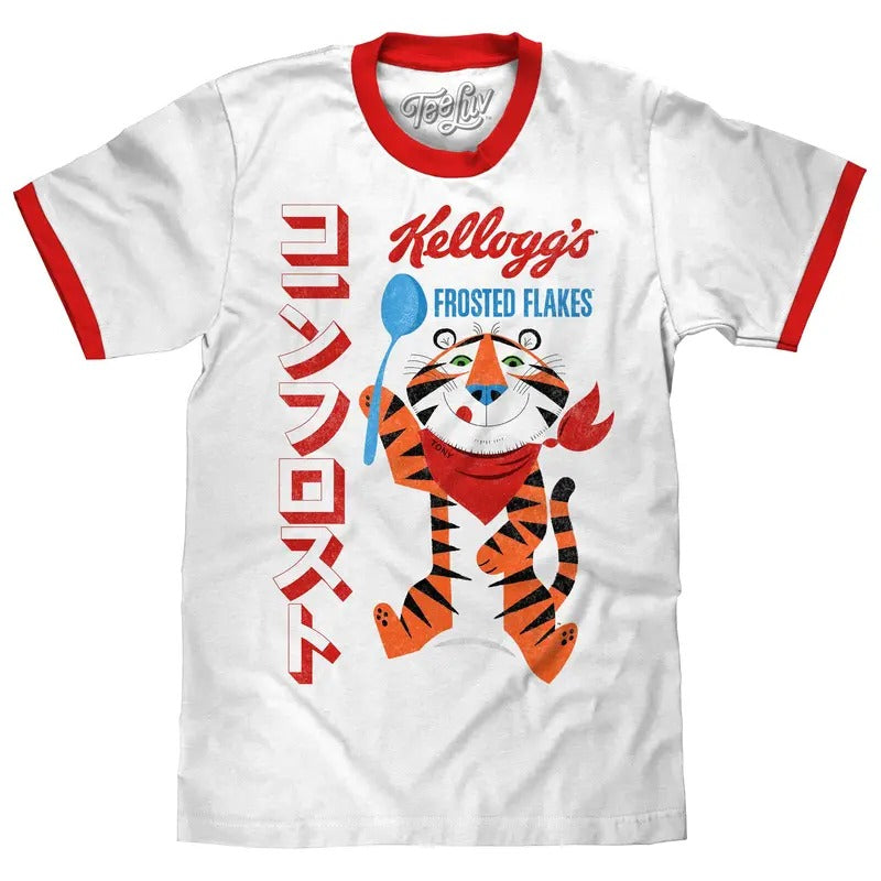 Frosted Flakes Tony the Tiger Ringer T-Shirt - White and Red Hoodie, Sweatshirt | UrbanDripWear.com