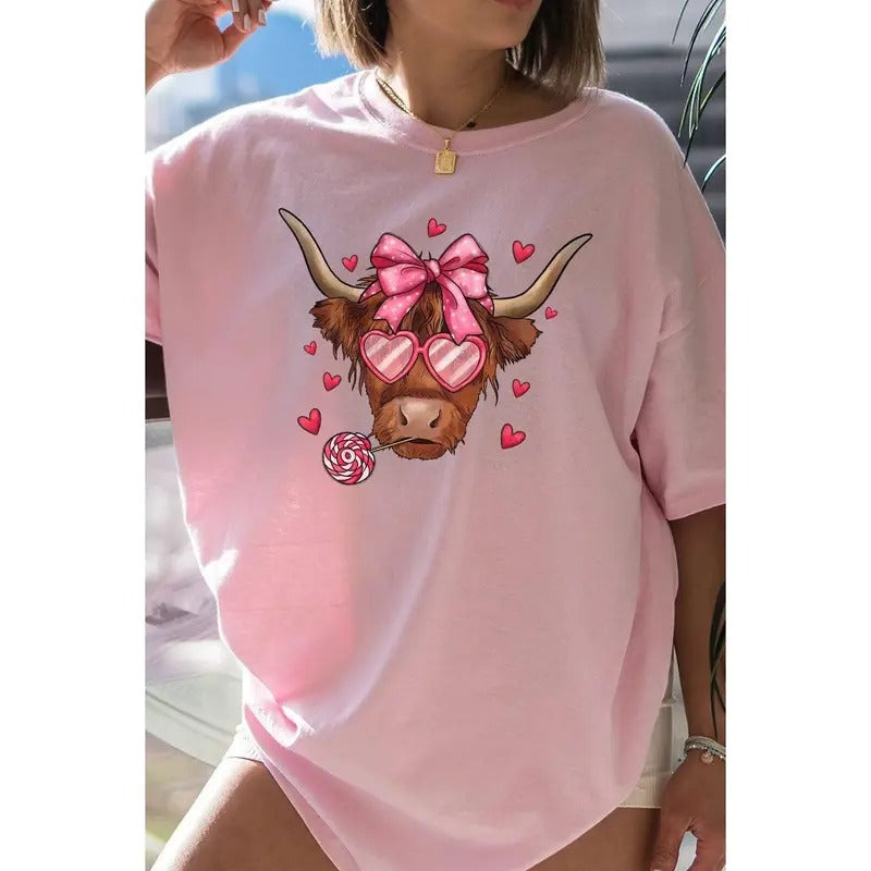 Full Of Love Highland Cow Short Sleeve Relaxed Fit T-Shirt Hoodie, Sweatshirt | UrbanDripWear.com