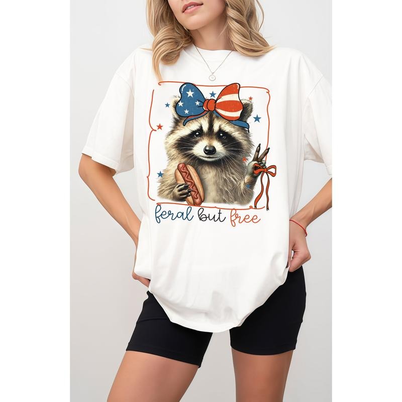 Fun - Loving T - Shirt with Raccoon Graphic and "Feral but Free" Slogan Hoodie, Sweatshirt | UrbanDripWear.com