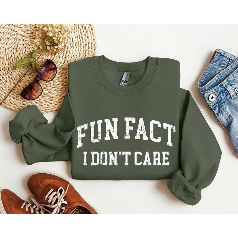 Fun Fact I Don't Care Funny Sweatshirt, Sarcastic College Sweatshirt, Women's Crew Neck, Crewneck T-Shirts, Hoodie