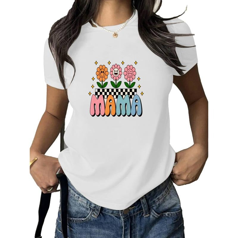 Funky "MAMA" Shirt with Smiling Flowers and Checkerboard Design Hoodie, Sweatshirt | UrbanDripWear.com