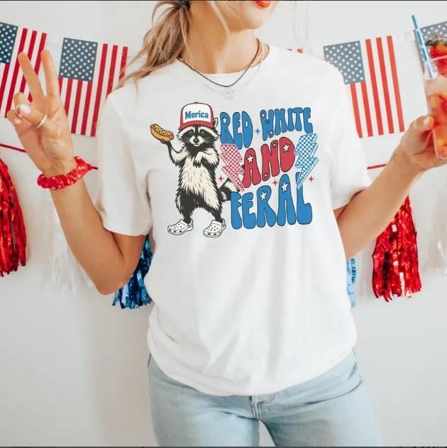 Funny 4th of July Shirt, Feral Raccoon Tee Shirt Feral Girl Hoodie, Sweatshirt | UrbanDripWear.com