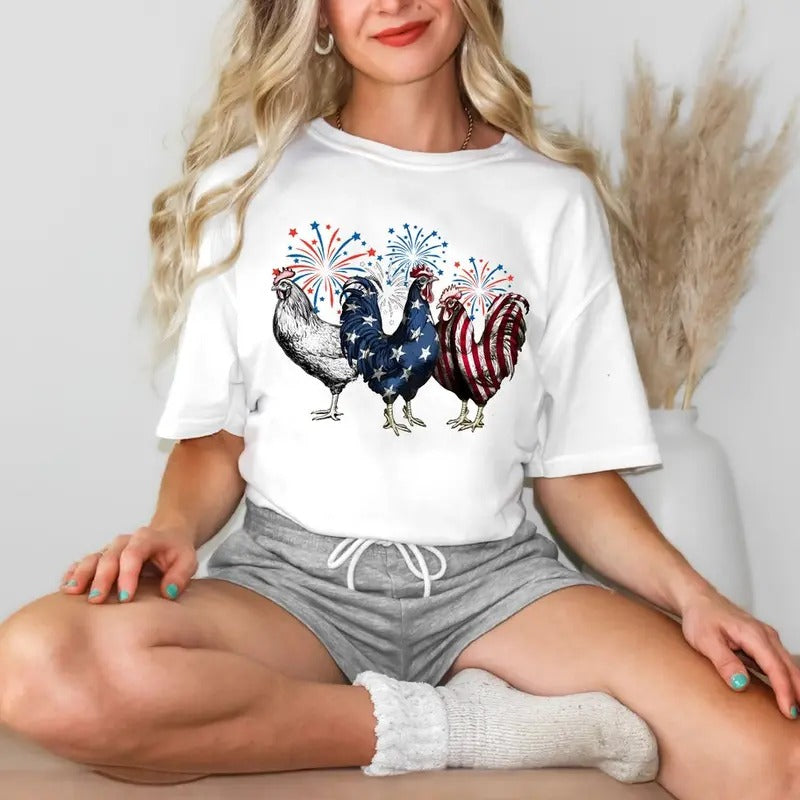 Funny 4th of July T-Shirt, Chicken Shirt, Independence Day Tee, USA Flag Shirt, Patriotic Shirt, Freedom Shirt, Unisex...