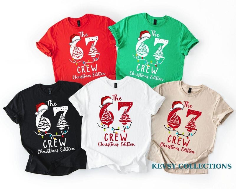 Funny 6 7 Matching Shirt, Couples Christmas Shirt, Trendy Tiktok Christmas Party Shirt, 67 Trend Six Seven Meme Santa...