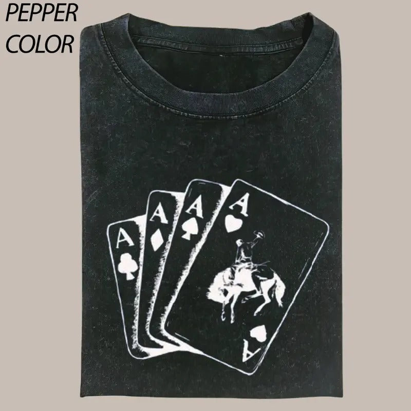 Funny Ace Card Cowboy T-shirt, Playing Card Shirt,Vintage Poker Graphic Tee Gift For Boyfriend Menswear Top Streetwear...