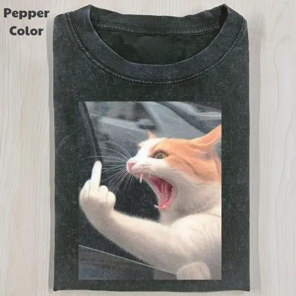 Funny Animal Vintage Graphic Tee, Grumpy Cat Middle Finger T-Shirt, Animal Shirt, Unisex Meme Cringe Funny Shirt,...