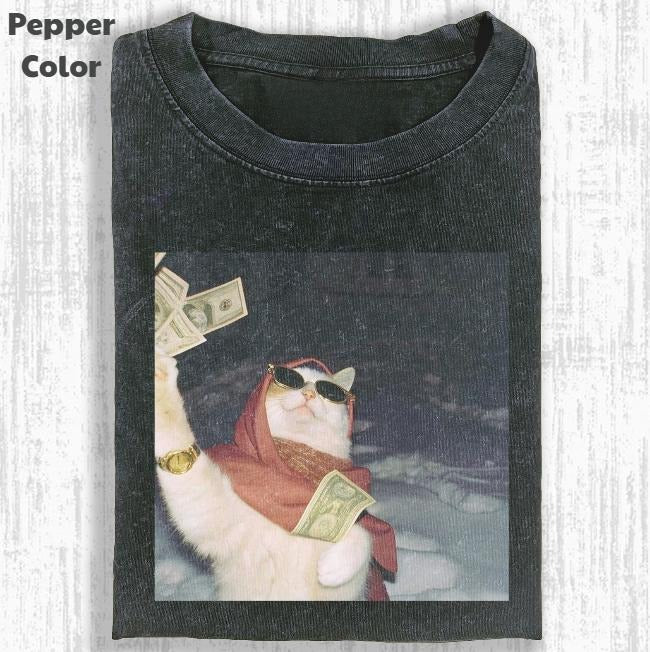 Funny Animal Vintage Graphic Tee, Rich Cats T-Shirt, Stupid Cat Shirt, Unisex Meme Cringe Funny Shirt, Menswear...