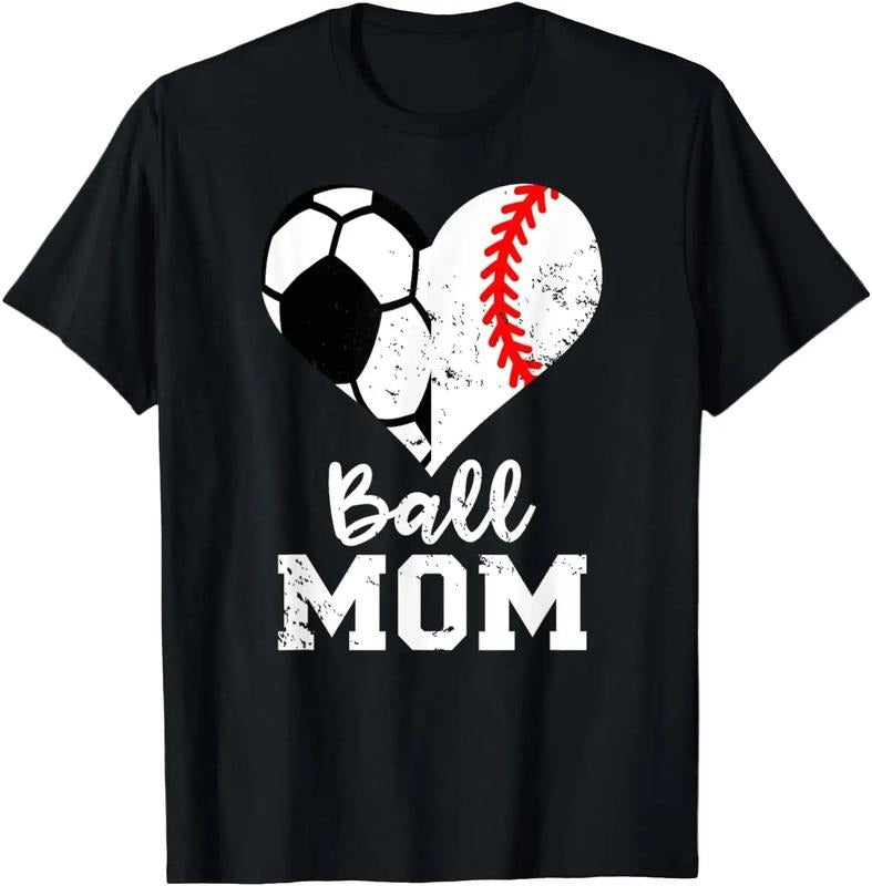 Funny Baseball Shirt, Ball Mom Heart Funny Baseball Soccer Mom T-Shirt Casual Top Casual Top Hoodie, Sweatshirt
