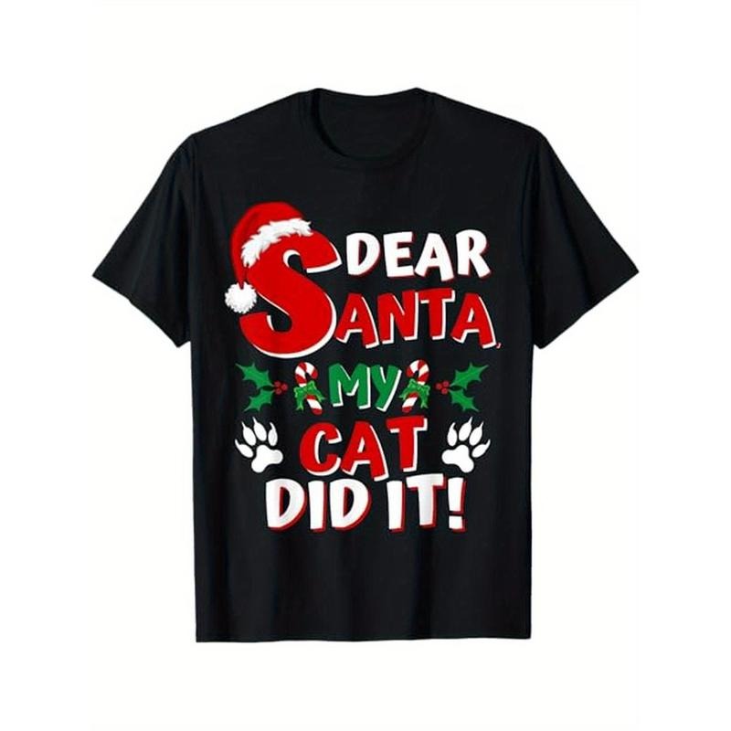Funny Cat Christmas Shirt Dear Santa My Cat Did It Pajama T-Shirt, 100% Cotton, Gift for Men Women Dad Mom Friends,...