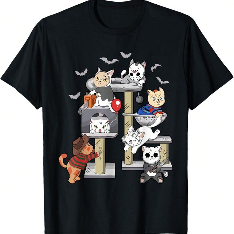 Funny Cat Horror Movies Cute Halloween Cat Lovers Matching T-Shirt Hoodie, Sweatshirt | UrbanDripWear.com