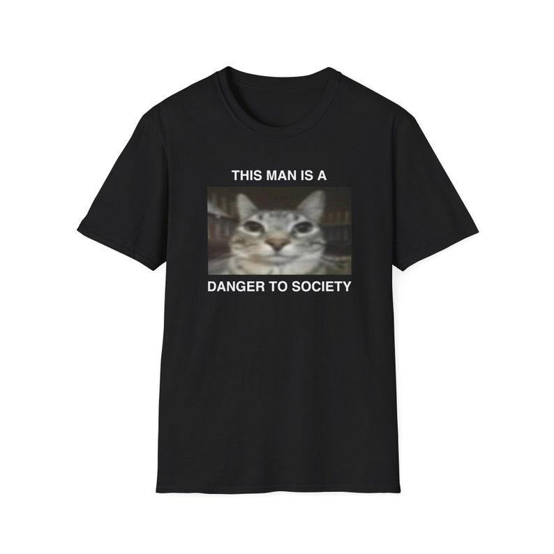 Funny Cat Meme Shirt, This Man is a Danger to Society Kitty Joke Tee, Gift Unisex T-Shirt Hoodie, Sweatshirt