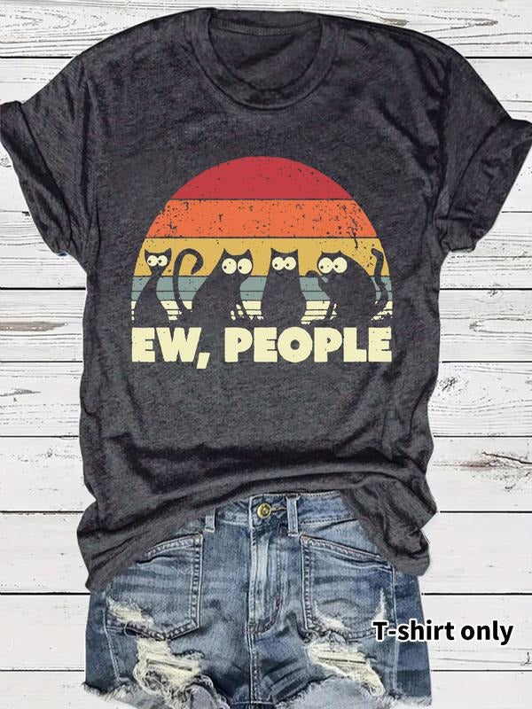 Funny Cat Print Vintage Style Women's Summer Casual Sports Top, Round Neck Short Sleeve T-Shirt, Comfortable Breathable...
