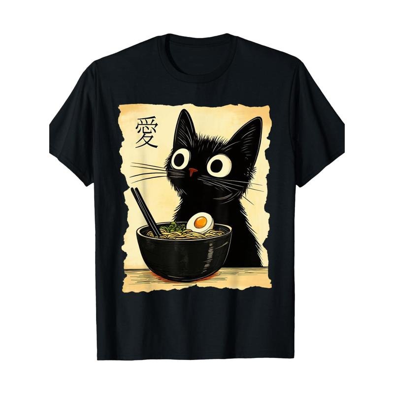 Funny Cat Ramen Graphic Tee Japanese Kawaii Anime Cat T-Shirt 100% Cotton Made in USA Hoodie, Sweatshirt | UrbanDripWear.com
