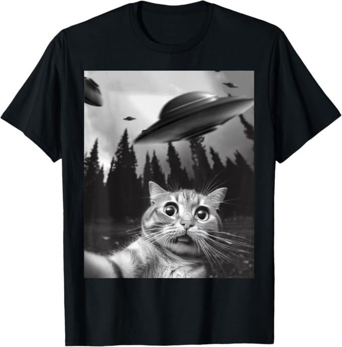 Funny Cat Shirts, Funny Cat Selfie with UFOs T-Shirt - Menswear Top Hoodie, Sweatshirt | UrbanDripWear.com