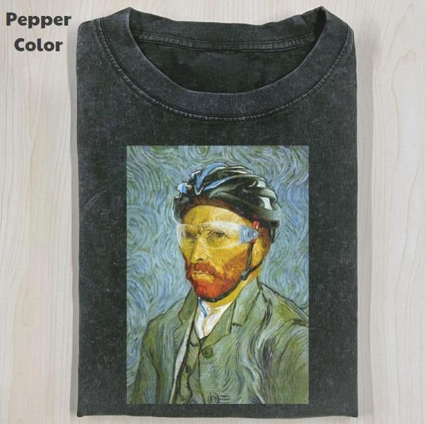 Funny Character Vintage Graphic Tee, Van Gogh On A Bicycle T-Shirt, Unisex Meme Cringe Funny Shirt, Menswear Womenswear...