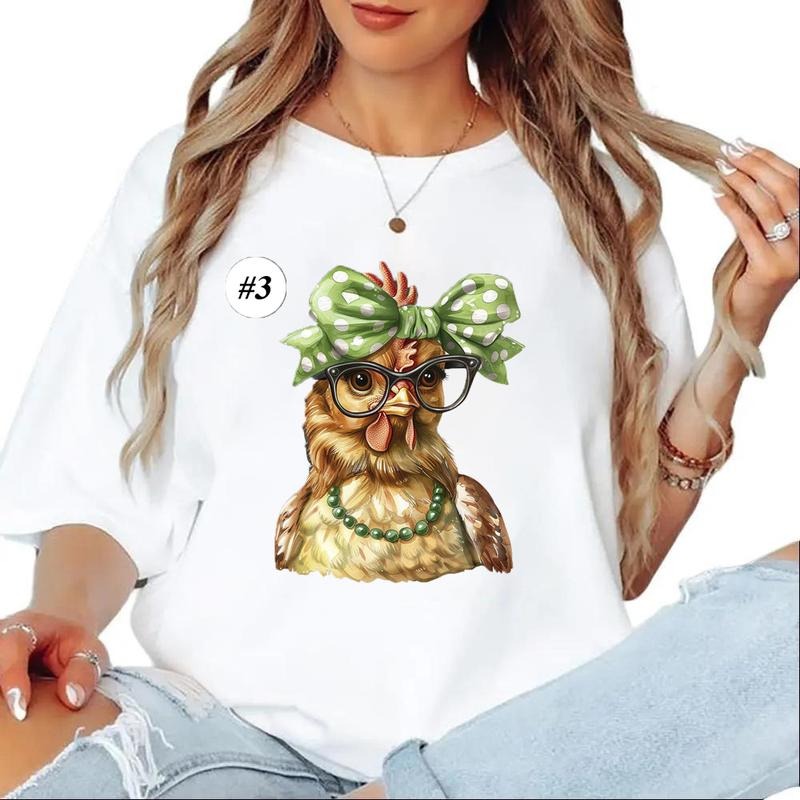 Funny Chicken with Red Bow and Glasses Unisex T-shirt Sweatshirt hoodie funny Cute 1 Cotton Top | UrbanDripWear.com
