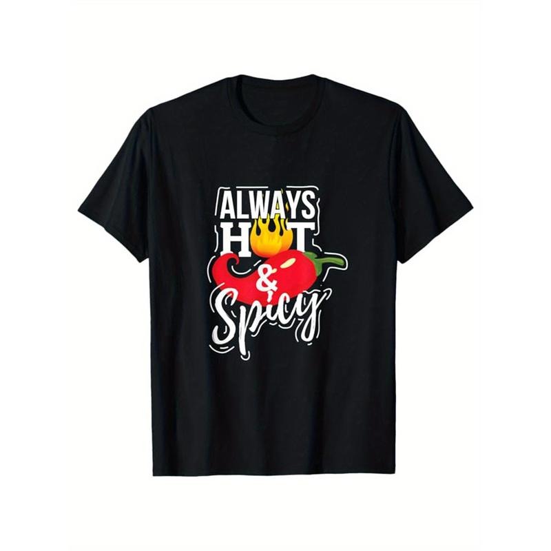 Funny Chili Print, Men's Cotton T-shirt, Graphic Tee Men's Outdoor Clothes, Men's Clothing, Casual Short Sleeve Crew Neck...